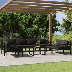 9 pcs conjunto lounge jardim com almofadões alumínio antracite