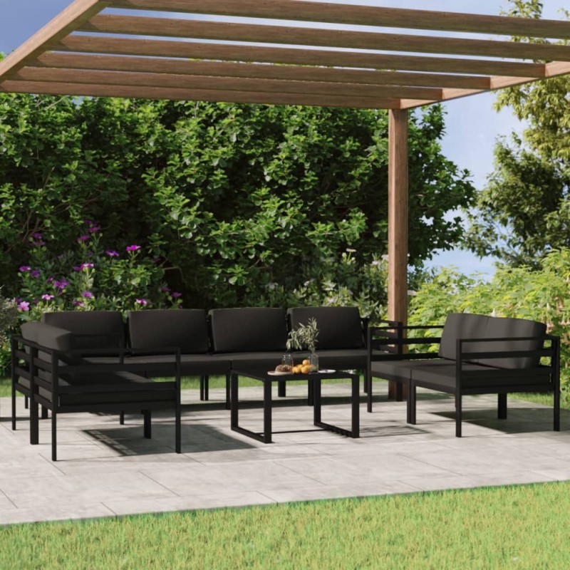 9 pcs conjunto lounge jardim com almofadões alumínio antracite-Conjuntos de jardim-Home Retail