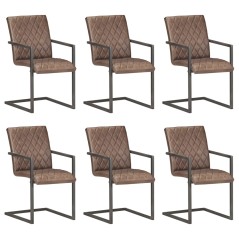 Cadeiras de jantar cantilever 6 pcs couro genuíno castanho