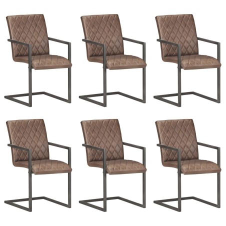 Cadeiras de jantar cantilever 6 pcs couro genuíno castanho