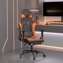 Cadeira gaming massagem c/ apoio pés couro artif. preto/laranja