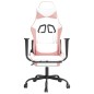 Cadeira gaming massagens c/ apoio pés couro artif. branco/rosa