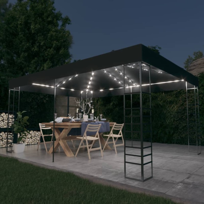 Gazebo com cordões de luzes LED 3x4 m antracite-Toldos e gazebos-Home Retail