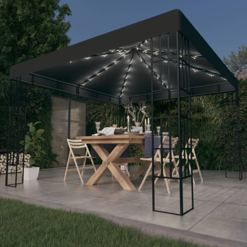 Gazebo com cordões de luzes LED 3x3 m antracite-Toldos e gazebos-Home Retail