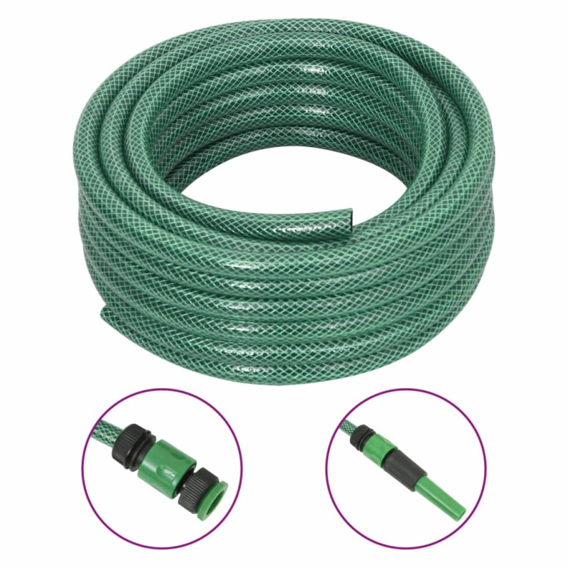 VidaXL Mangueira de jardim com conjunto de encaixe 0,6" 50 m PVC verde-Mangueiras de jardim-Home Retail