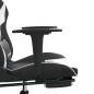 Cadeira gaming massagens c/ apoio pés couro artif. preto/branco