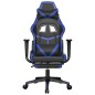 Cadeira gaming massagens c/ apoio pés couro artif. preto/azul