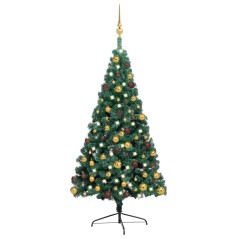 Meia árvore Natal artificial pré-iluminada c/ bolas verde