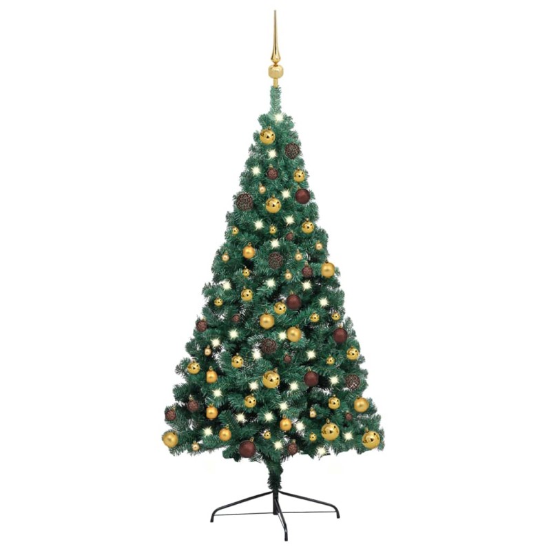 Meia árvore Natal artificial pré-iluminada c/ bolas verde-Árvores de Natal-Home Retail