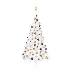 Meia árvore Natal artificial pré-iluminada c/ bolas branco