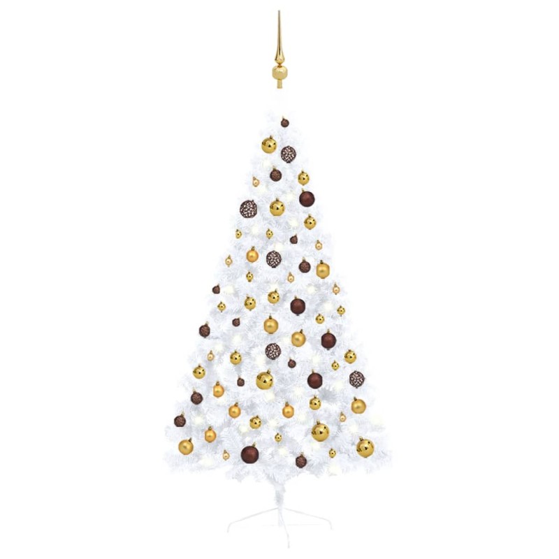 Meia árvore Natal artificial pré-iluminada c/ bolas branco-Árvores de Natal-Home Retail