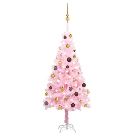 Árvore Natal artificial pré-iluminada c/ bolas PVC rosa