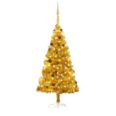 Árvore Natal artificial pré-iluminada c/bolas 180cm PET dourado