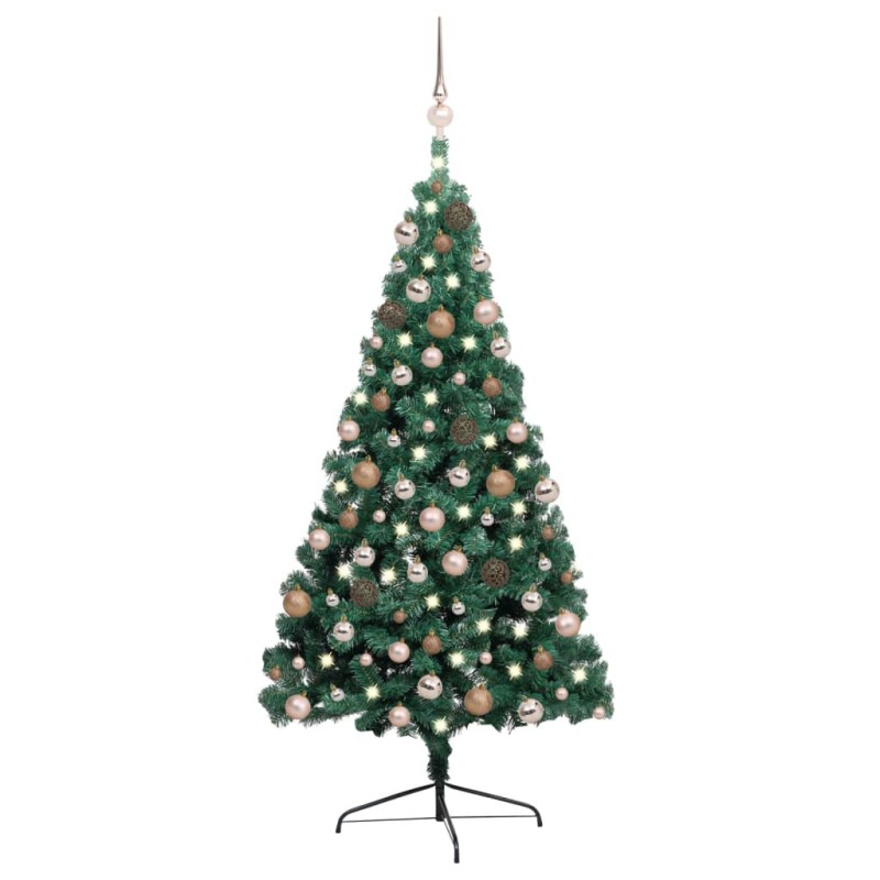 Meia árvore Natal artificial pré-iluminada c/ bolas verde-Árvores de Natal-Home Retail