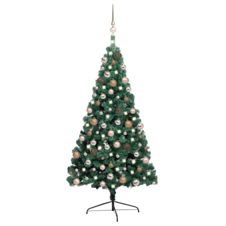 Meia árvore Natal artificial pré-iluminada c/ bolas verde