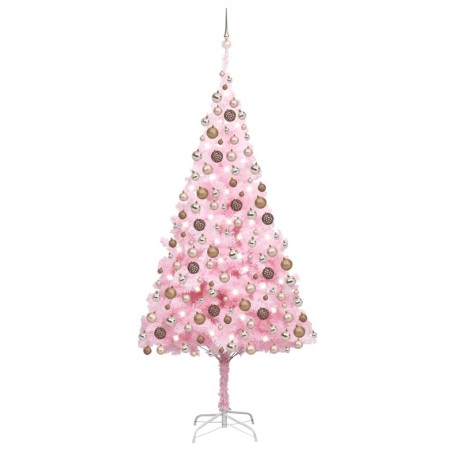 Árvore Natal artificial pré-iluminada c/ bolas PVC rosa