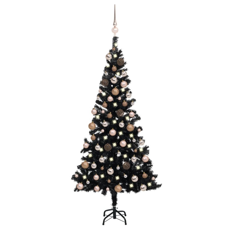 Árvore Natal artificial pré-iluminada c/ bolas PVC preto-Árvores de Natal-Home Retail