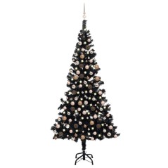 Árvore Natal artificial pré-iluminada c/ bolas 240cm PVC preto