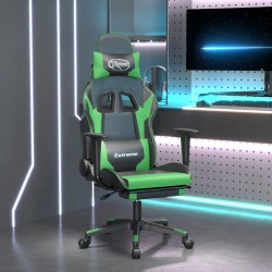 Cadeira gaming massagens c/ apoio pés couro artif. preto/verde