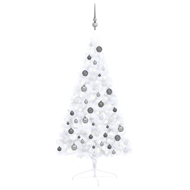 Meia árvore Natal artificial pré-iluminada c/ bolas branco-Árvores de Natal-Home Retail