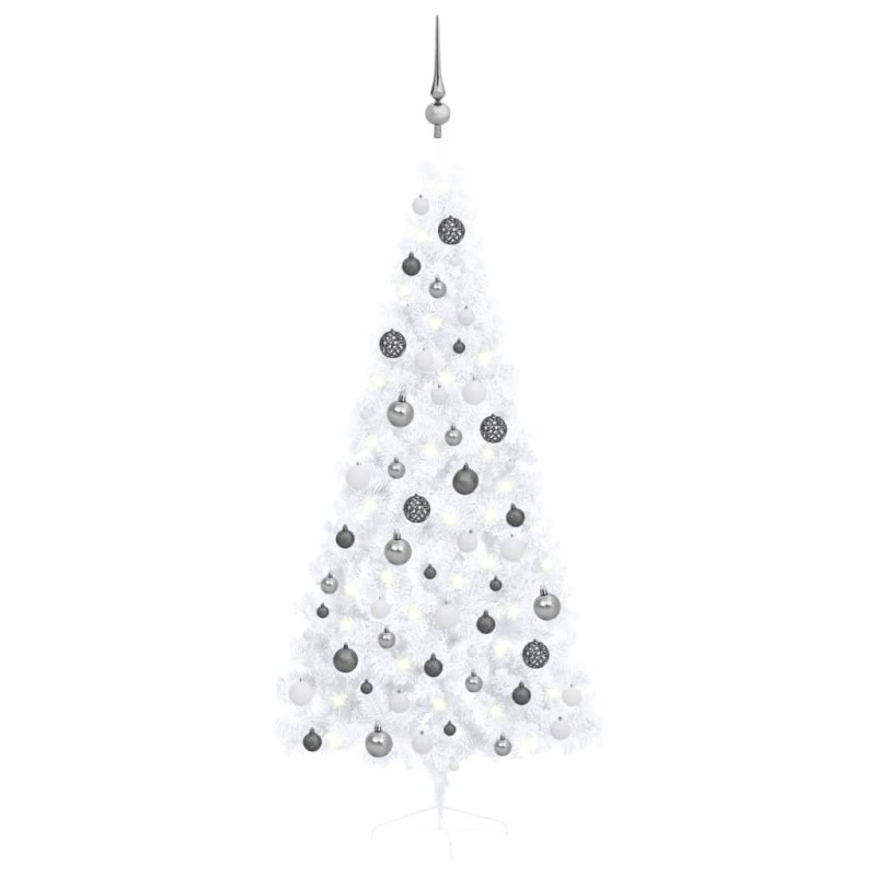 Meia árvore Natal artificial pré-iluminada c/ bolas branco-Árvores de Natal-Home Retail