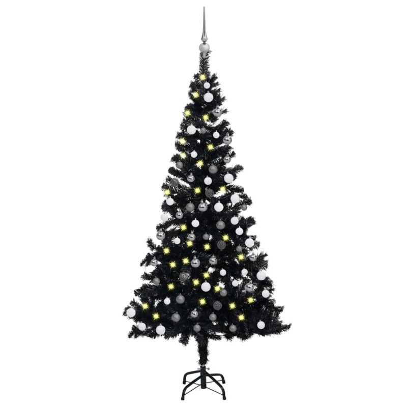 Árvore Natal artificial pré-iluminada c/ bolas PVC preto-Árvores de Natal-Home Retail