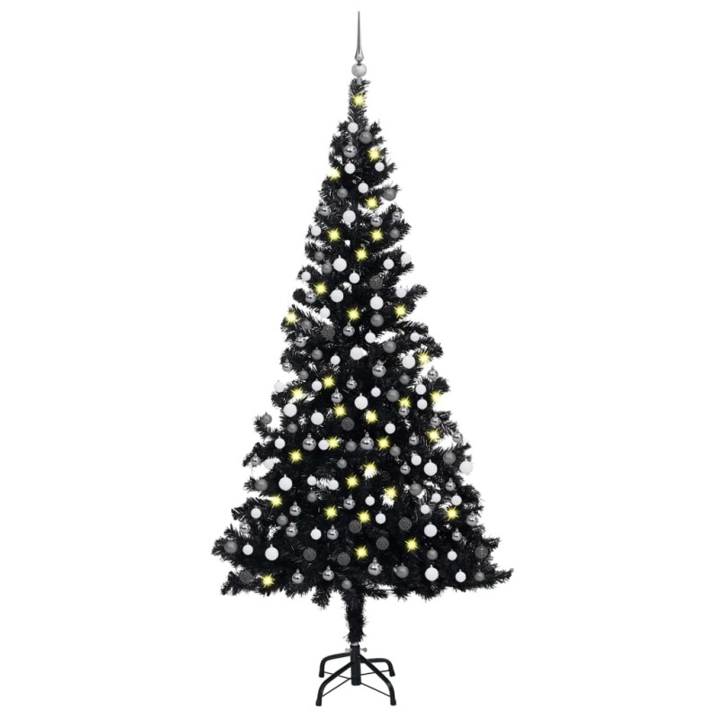 Árvore Natal artificial pré-iluminada c/ bolas PVC preto-Árvores de Natal-Home Retail