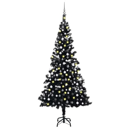 Árvore Natal artificial pré-iluminada c/ bolas PVC preto