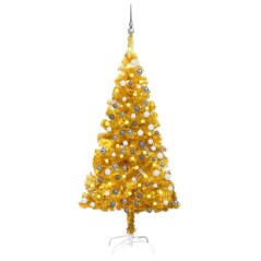 Árvore Natal artificial pré-iluminada c/bolas 120cm PET dourado