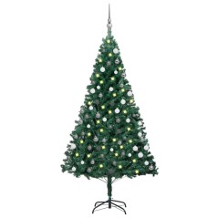 Árvore Natal artificial pré-iluminada c/ bolas 150 cm PVC verde