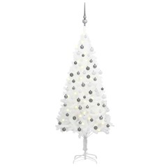 Árvore Natal artificial pré-iluminada c/ bolas branco