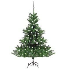 Árvore Natal artificial LEDs/bolas 180cm abeto caucasiano verde