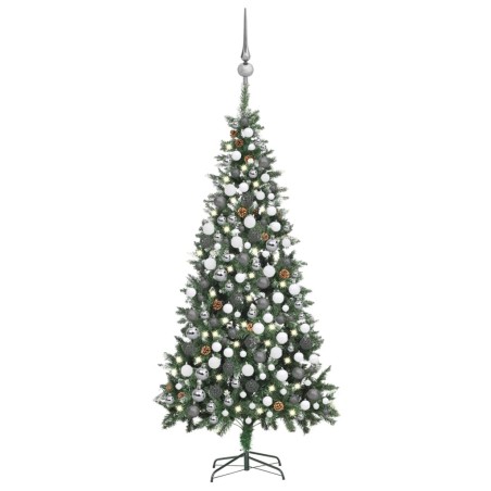 Árvore Natal artificial pré-iluminada c/ bolas e pinhas 210 cm