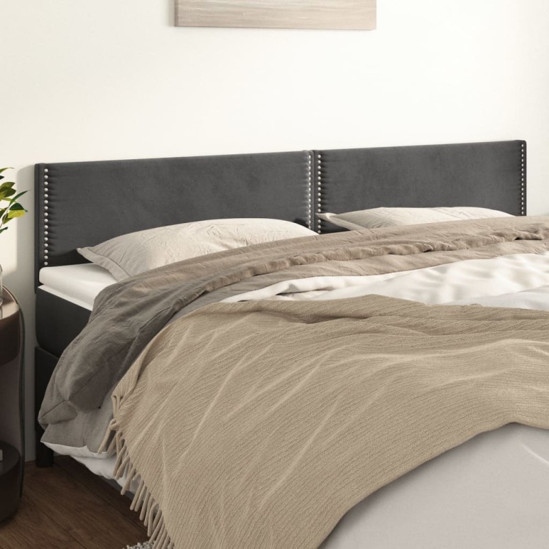 Cabeceira de cama 2 pcs veludo 100x5x78/88 cm cinzento-escuro-Cabeceiras e estribos de camas-Home Retail