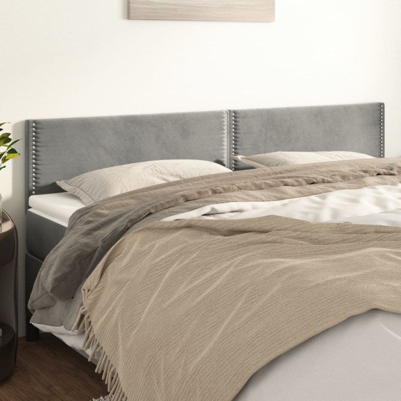 Cabeceira de cama 2 pcs veludo 90x5x78/88 cm cinzento-claro-Cabeceiras e estribos de camas-Home Retail