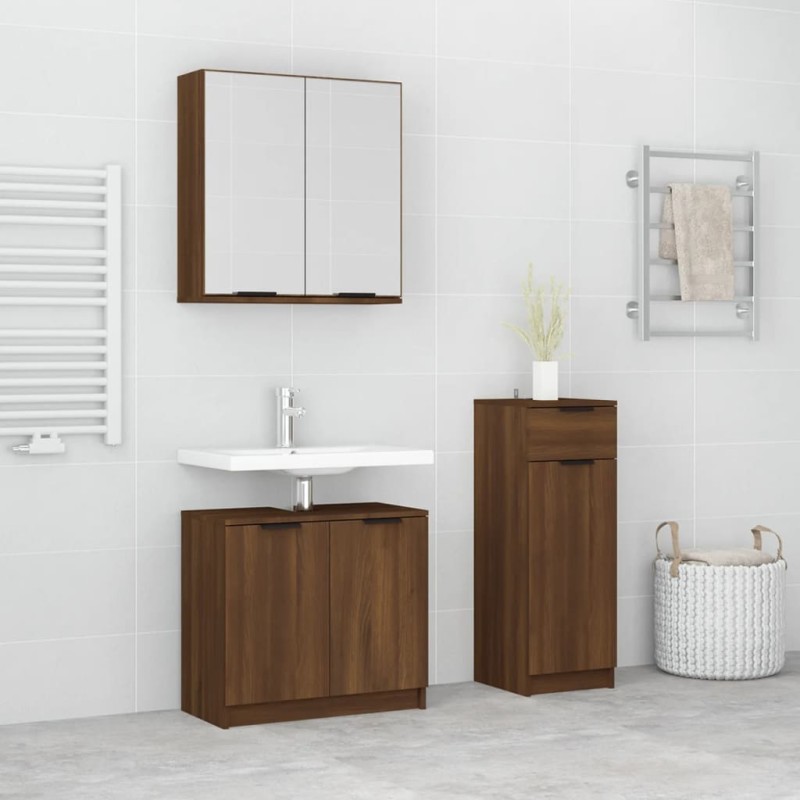 3 pcs conjunto móveis WC derivados de madeira carvalho castanho-Conjuntos de móveis para casa de banho-Home Retail