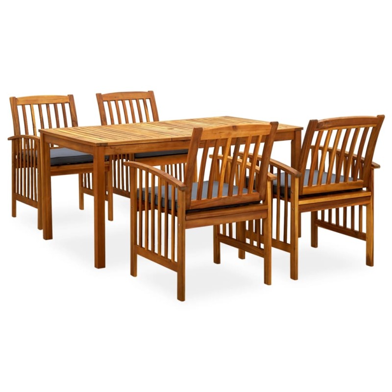 5 pcs conjunto de jantar p/ jardim c/ almofadões acácia maciça-Conjuntos de jardim-Home Retail