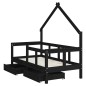 Estrutura cama infantil c/ gavetas 70x140 cm pinho maciço preto