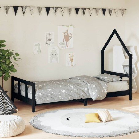 Estrutura de cama infantil 90x190 cm pinho maciço preto