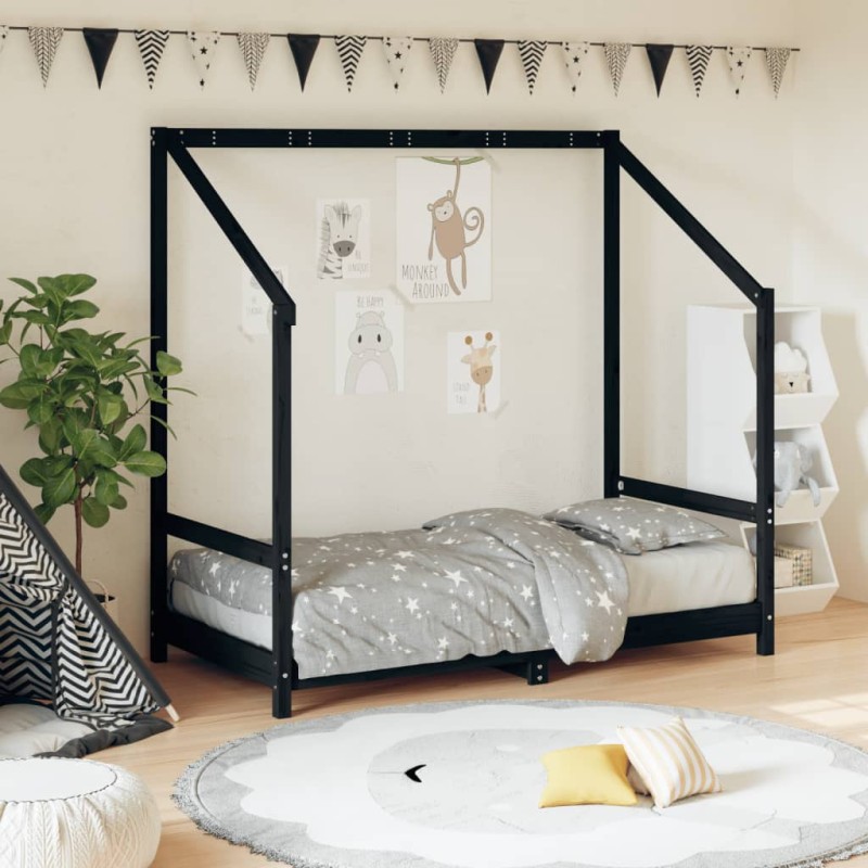 Estrutura de cama infantil 80x160 cm pinho maciço preto-Berços e camas infantis-Home Retail