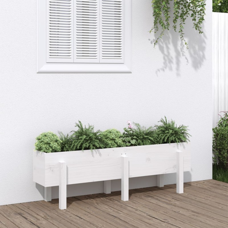 Canteiro elevado de jardim 121x30x38 cm pinho maciço branco-Vasos e floreiras-Home Retail