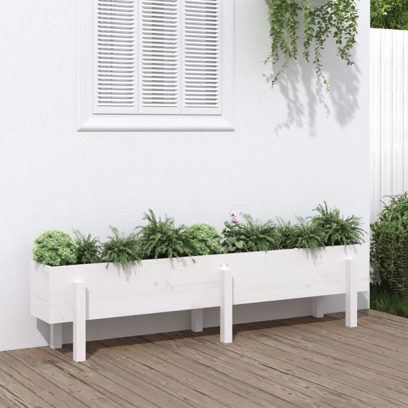 Canteiro elevado de jardim 160x30x38 cm pinho maciço branco-Vasos e floreiras-Home Retail