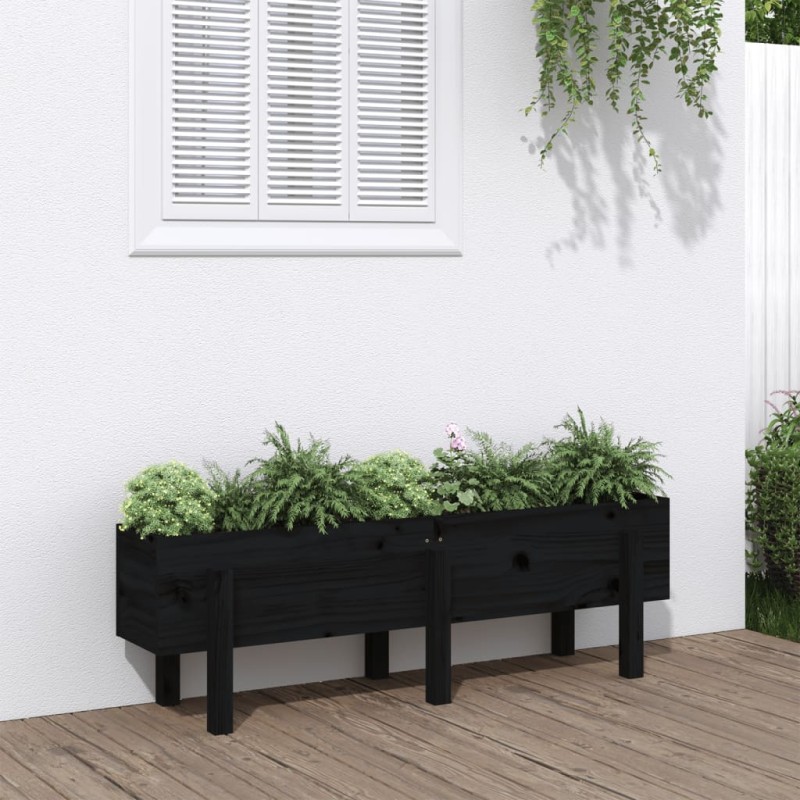 Canteiro elevado de jardim 121x30x38 cm pinho maciço preto-Vasos e floreiras-Home Retail