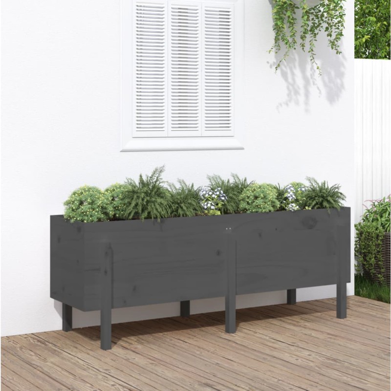 Canteiro elevado de jardim 160x50x57 cm pinho maciço cinzento-Vasos e floreiras-Home Retail