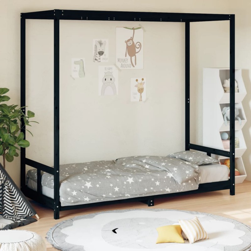 Estrutura de cama infantil 80x200 cm pinho maciço preto-Berços e camas infantis-Home Retail