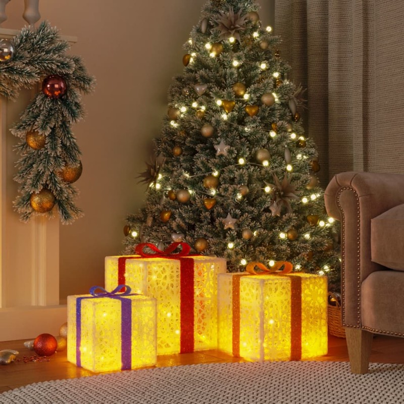 Presentes de Natal iluminados 3 pcs 64 luzes LED branco quente-Luzes de Natal-Home Retail