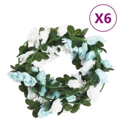 Grinaldas de flores artificiais 6 pcs 240 cm azul e branco