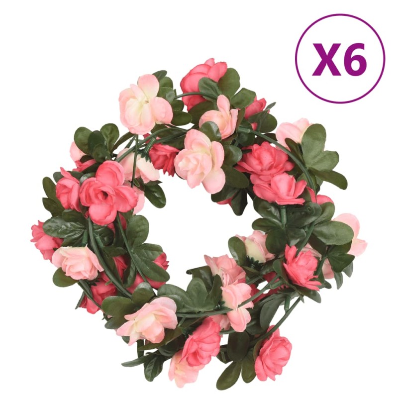 Grinaldas de flores artificiais 6 pcs 240 cm rosa-Coroas de flores e grinaldas-Home Retail