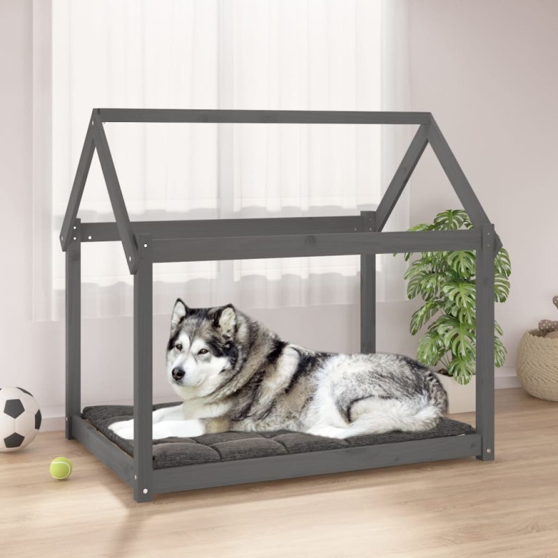 Cama para cães 111x80x100 cm madeira de pinho maciça cinza-Ninhos para cães-Home Retail