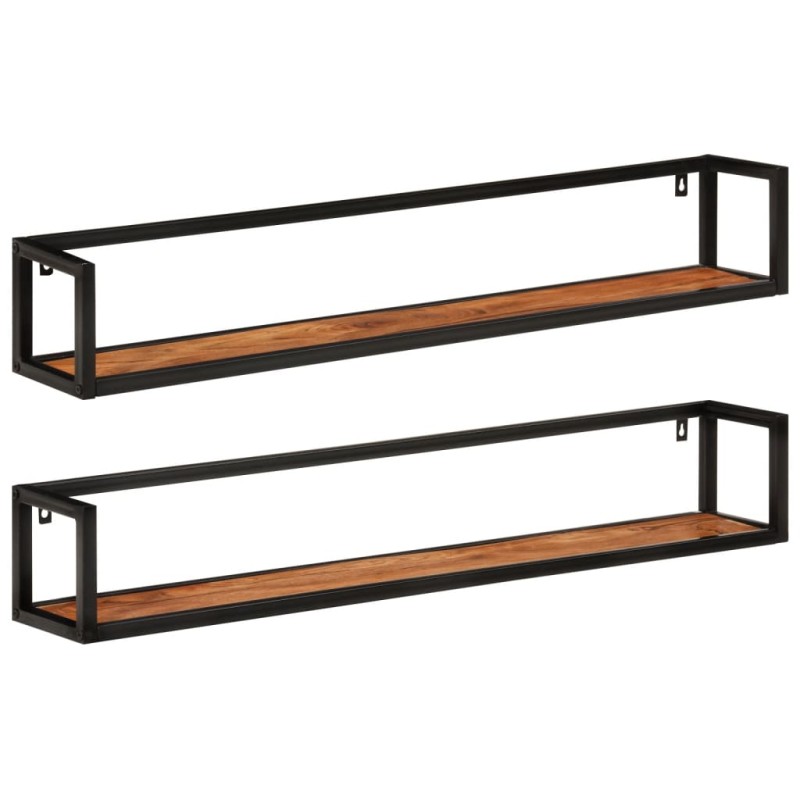 Prateleiras de parede 2 pcs 110x17x17 cm acácia maciça e ferro-Prateleiras-Home Retail